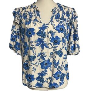 THML Blue Floral Boho Blouse Womens Large
